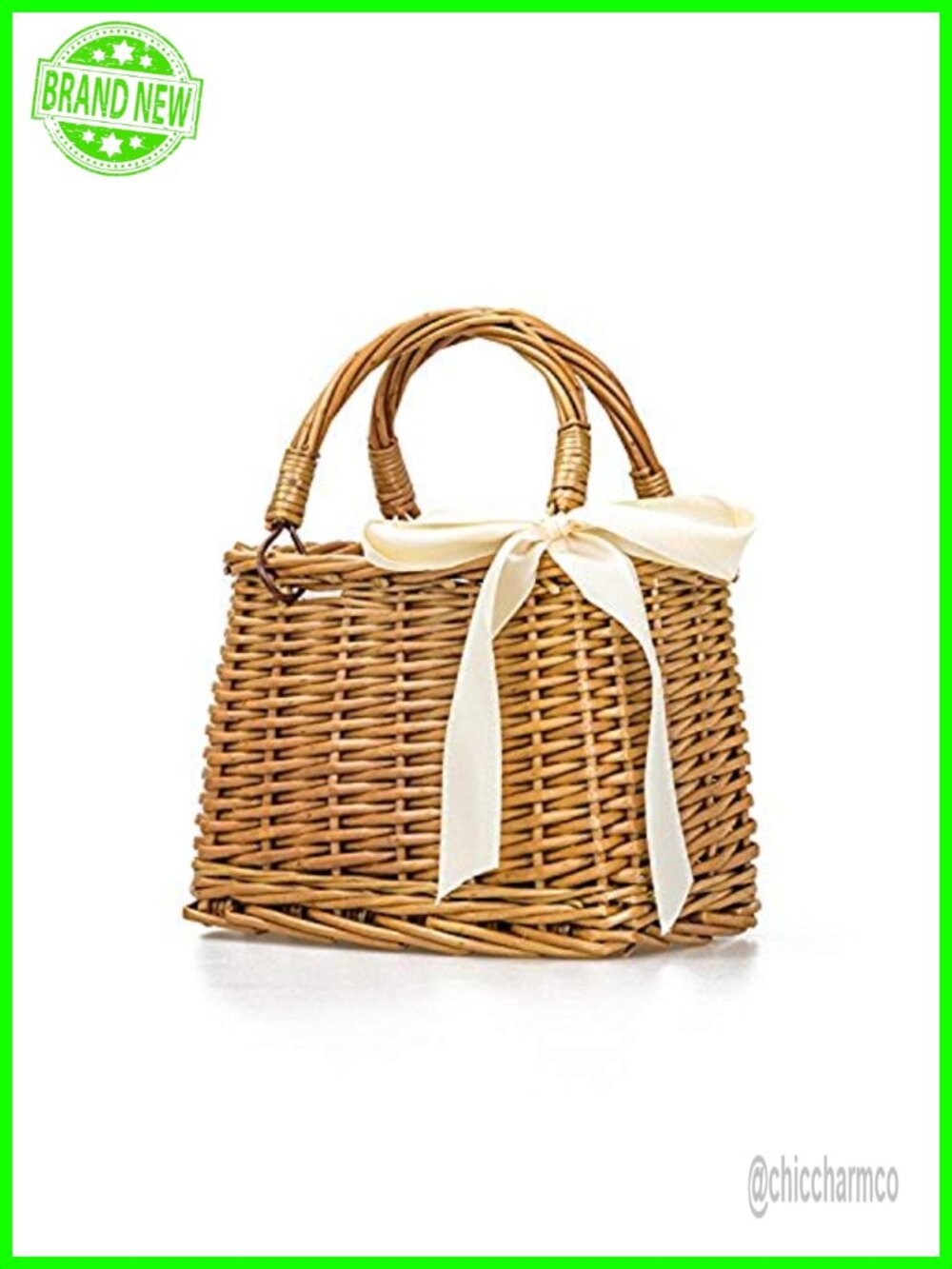 Handwoven Wicker Straw Tote Bag Rectangular Basket Purse for Beach